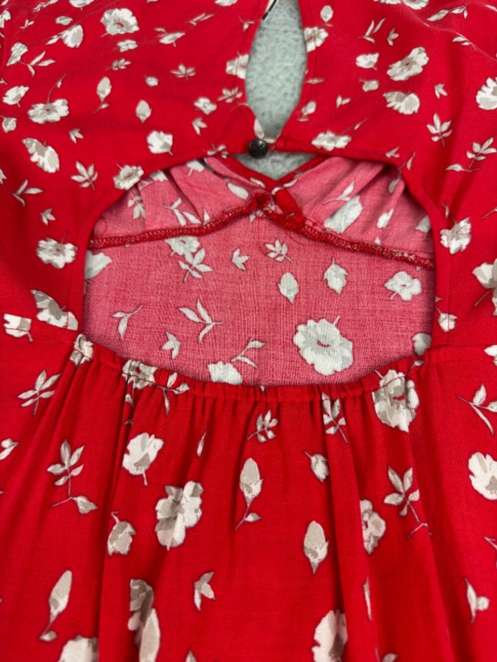 Free People Red Floral Print Keyhole Back Dress 10 Travel Comfort Light Dining - Picture 6 of 16